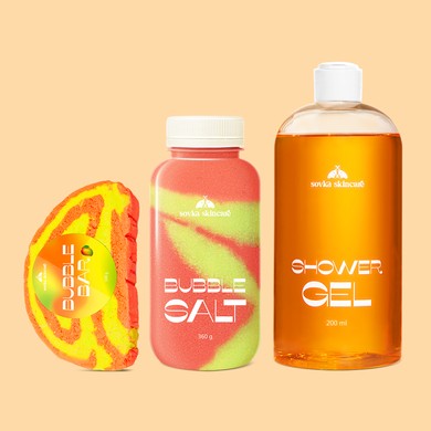 Set Mango Mania — Shower Gel Alfonso Mango, Bubble Salt Alfonso Mango, Bubble Bar Alfonso Mango