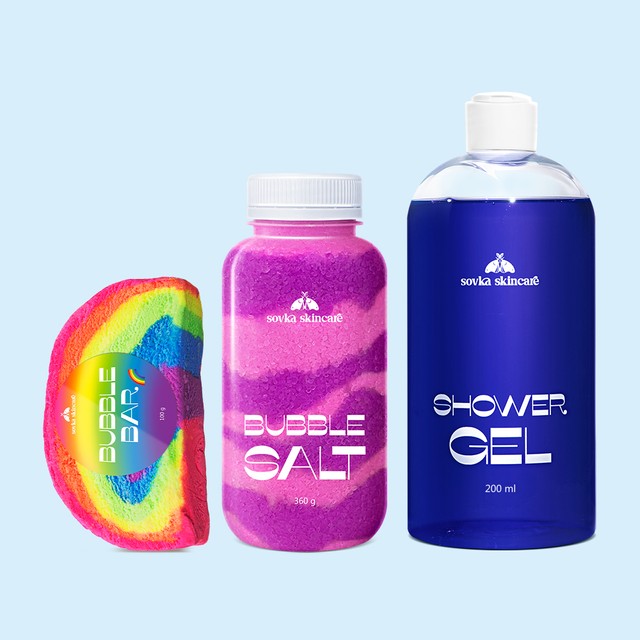 Set Fancy Fruits — Shower Gel Fruit Rainbow, Bubble Salt Very Berry, Bubble Bar Fruit Rainbow