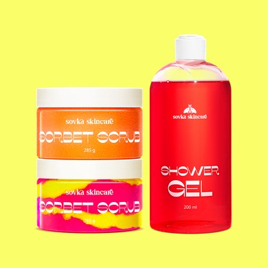 Set Love Story — Sorbet Scrub Sweet Peaches, Sorbet Scrub Love Is, в подарунок Shower Gel Love Is